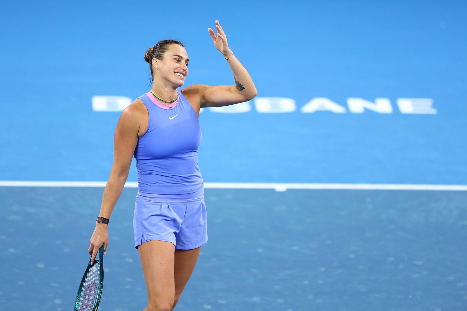 Aryan Sabalenka celebrates winning Brisbane International.