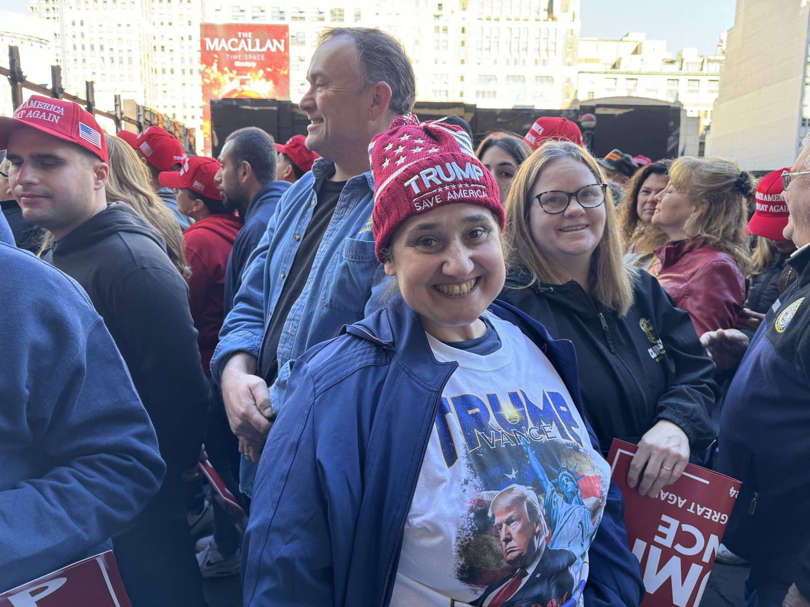 Catherine Bernardone waits in a sea of Trump fans to attend the Madison Square Garden rally