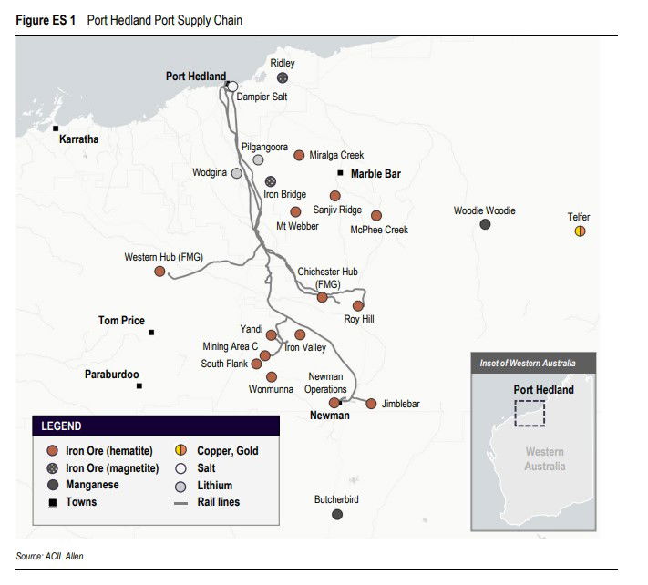 A map showing mines in WA's Pilbara area.