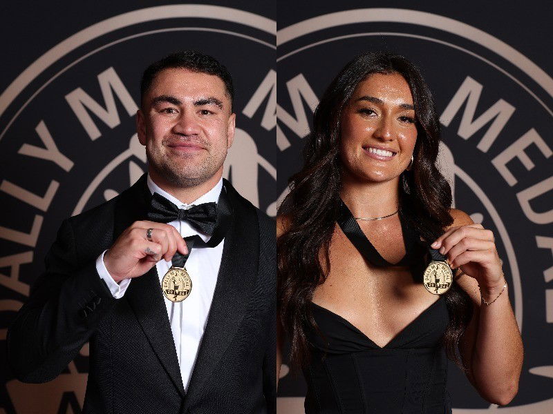 Jahrome Hughes and Olivia Kernick with their Dally M Medals.