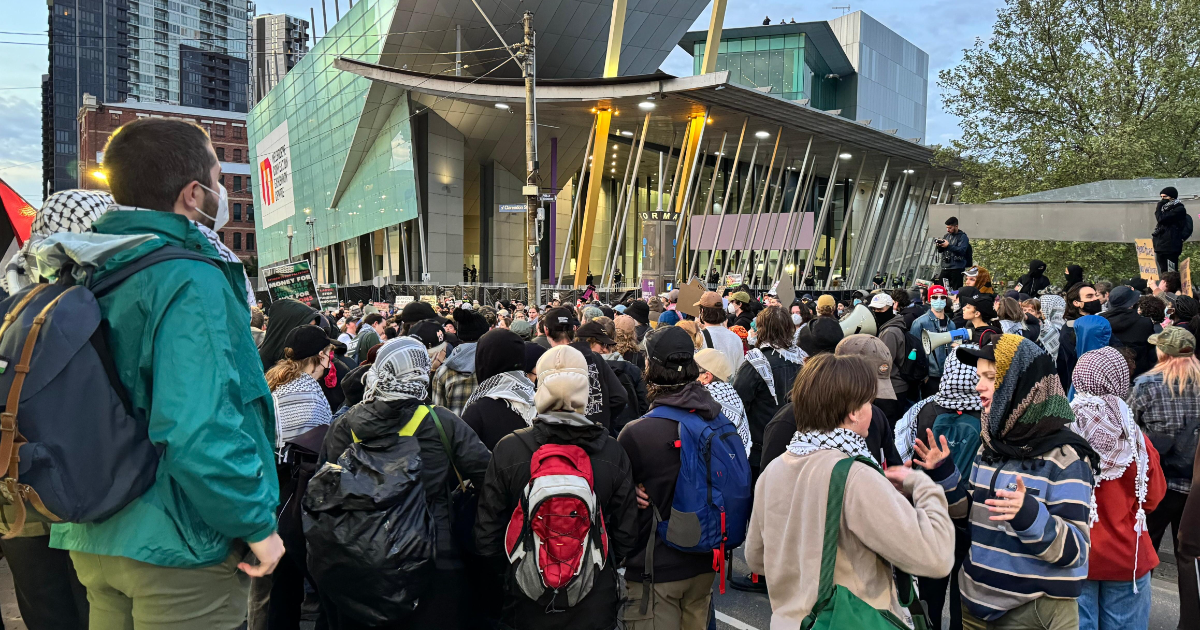 Protesters gathered outside MCEC