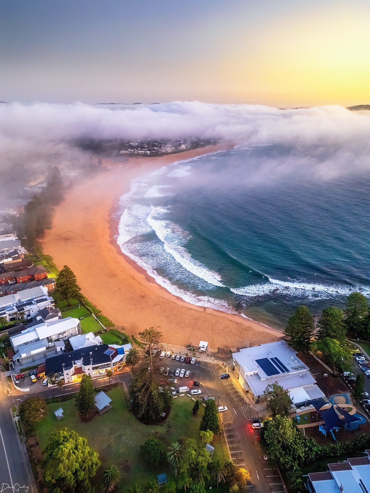 A drone view of Avoca beach NSW.