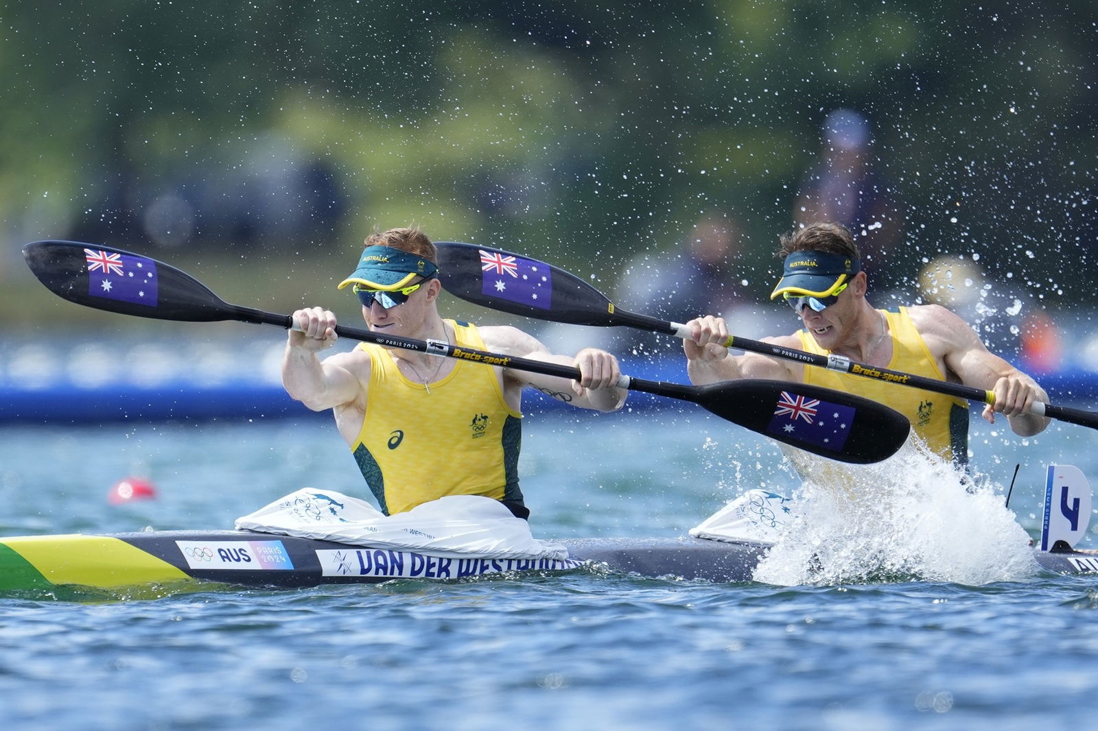 Tom Green and Jean van der Westhuyzen paddle in their kayak