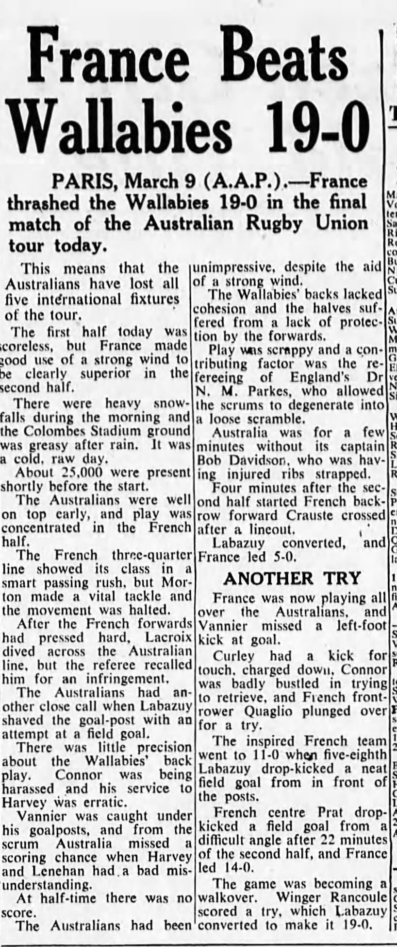 Recorte de jornal de 1958.