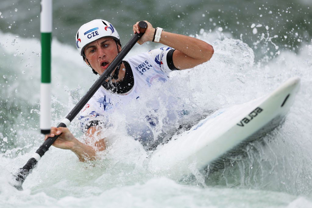 Gabriela Satkova paddles in the canoe slalom C1 semifinal.