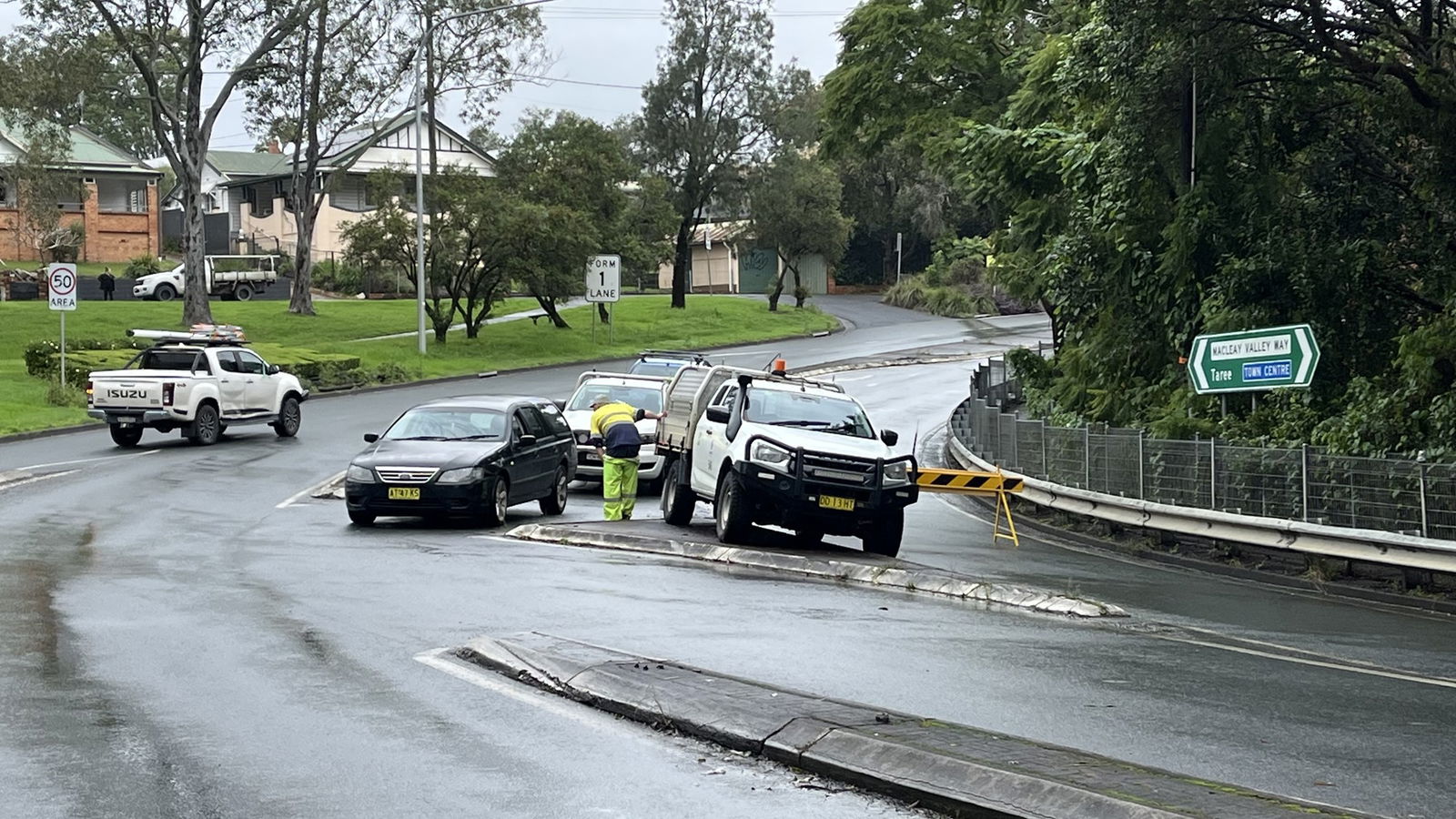 Cars are stopped by emergency services