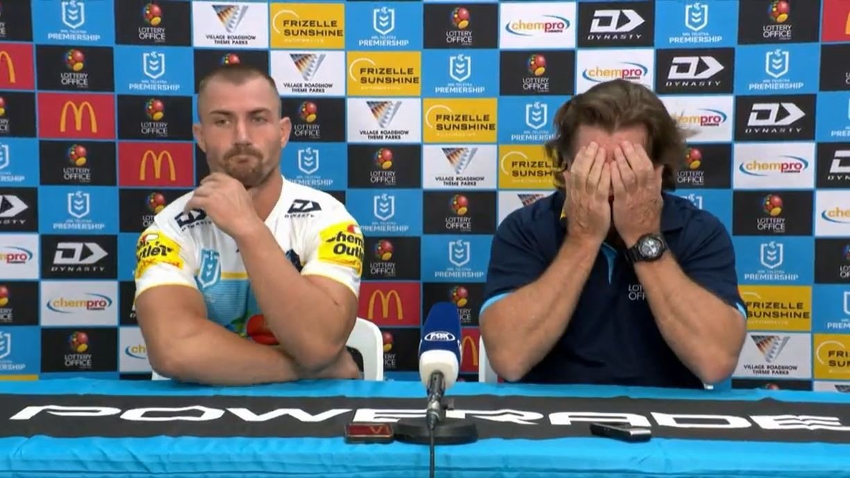 Kieran Foran and Des Hasler in a press conference