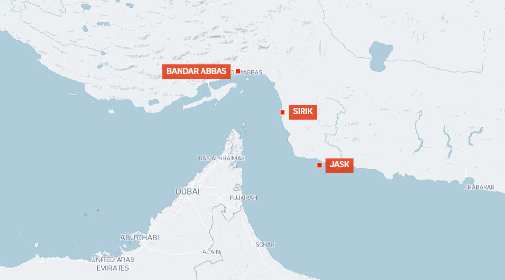 A map showing where explosions have been heard in Iran