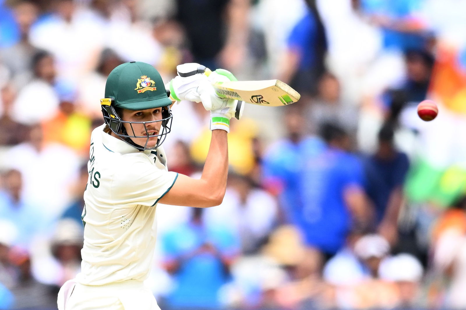 Sam Konstas of Australia plays a shot during the Fourth Test match between Australia and India at the Melbourne Cricket Ground in Melbourne, Thursday, December 26, 2024.