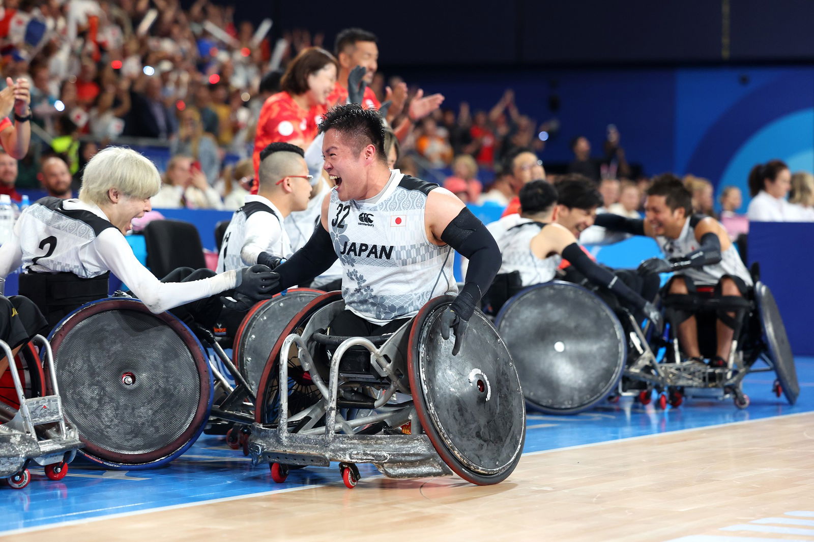 Katsuya Hashimoto #32 of Team Japan reacts during the Wheelchair Rugby - Open - Gold Medal Game Match  in Paris.