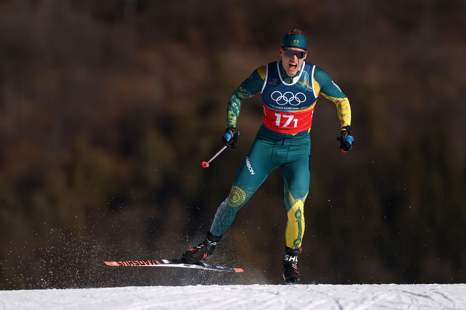 Lars Young Vik of Team Australia competes during the Men's Team Sprint Free Qualification on day twelve of the Milano Cortina 2026 Winter Olympic games at Tesero Cross-Country Skiing Stadium on February 18, 2026 in Val di Fiemme, Italy.