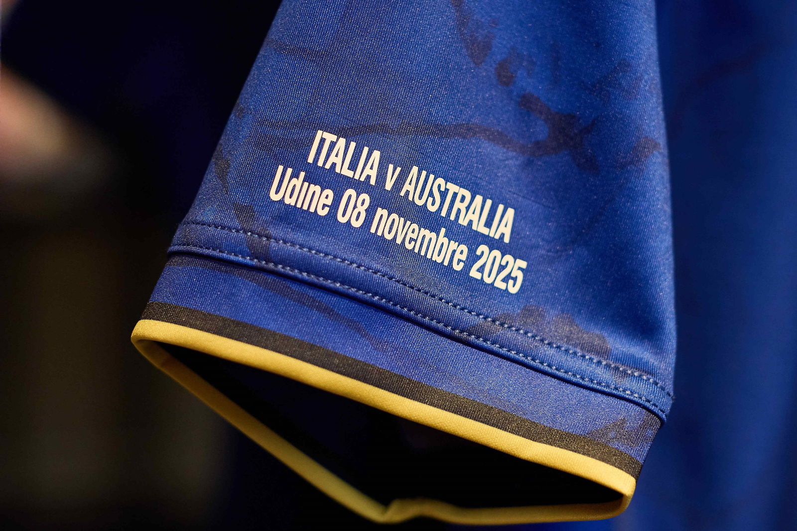An image of an Italian jersey sleeve before a rugby Test.