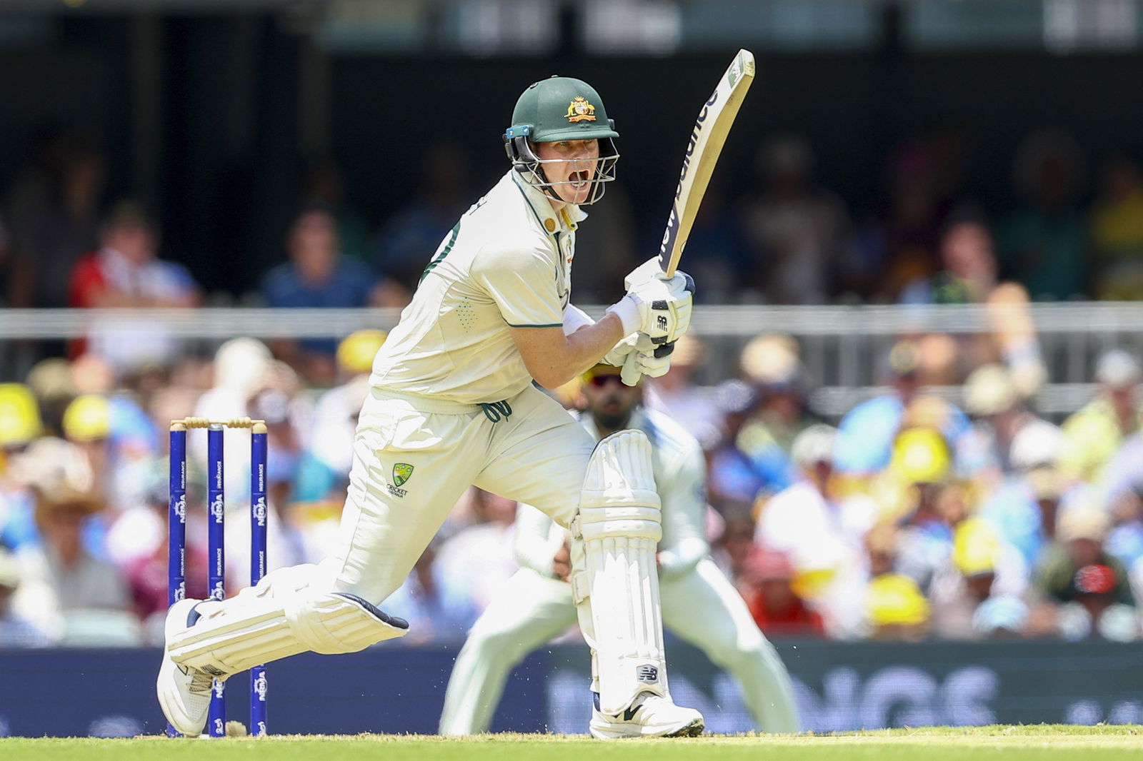 Australian batsman Steve Smith shouts while batting in a Test against India.