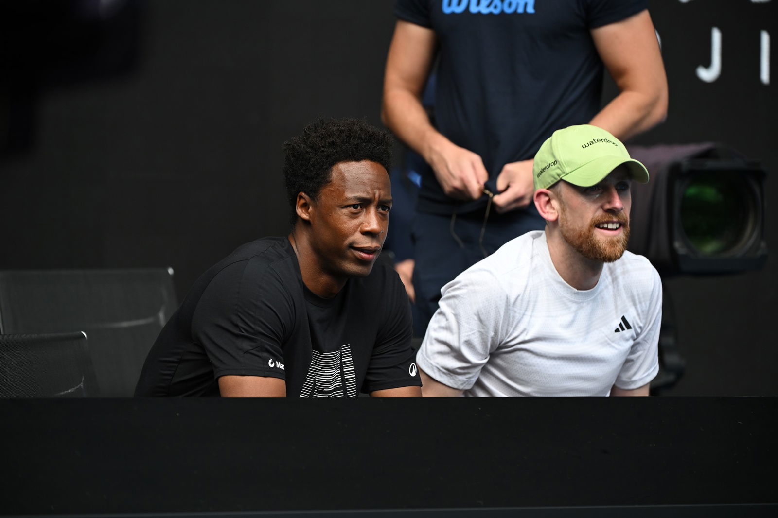 GAel Monfils and Elina Svitolina's coach in the player's box