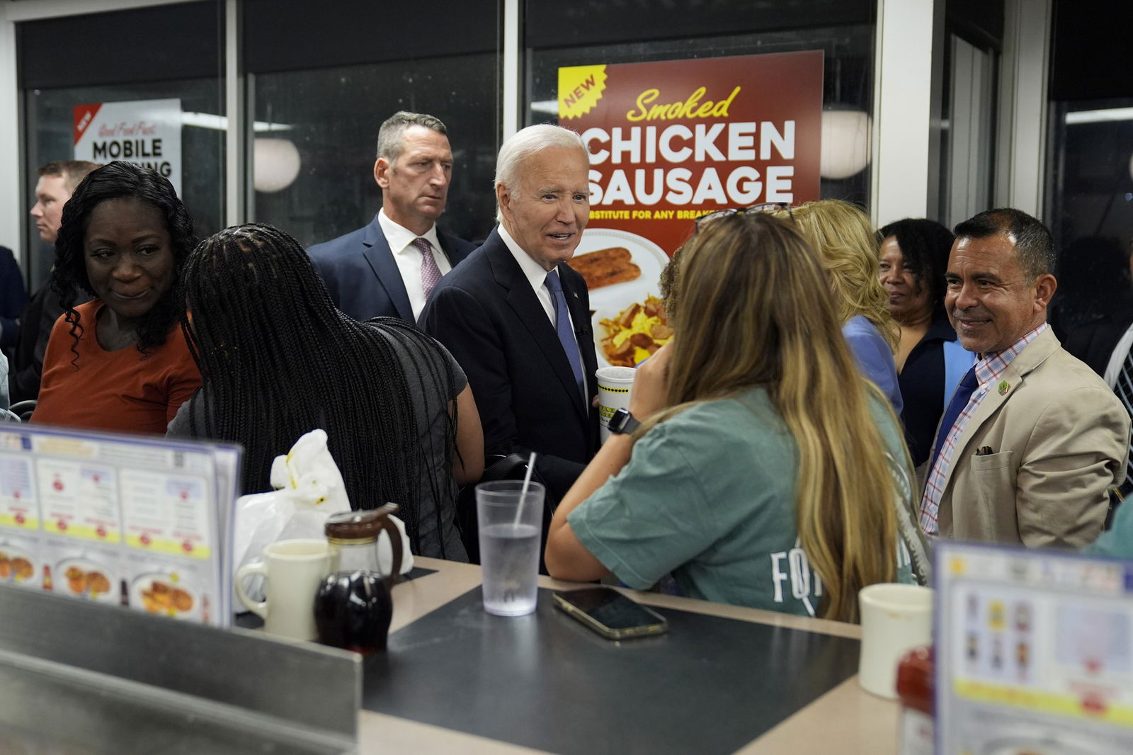 Joe Biden greets supporters at a Waffle House in Marietta, Georgia.