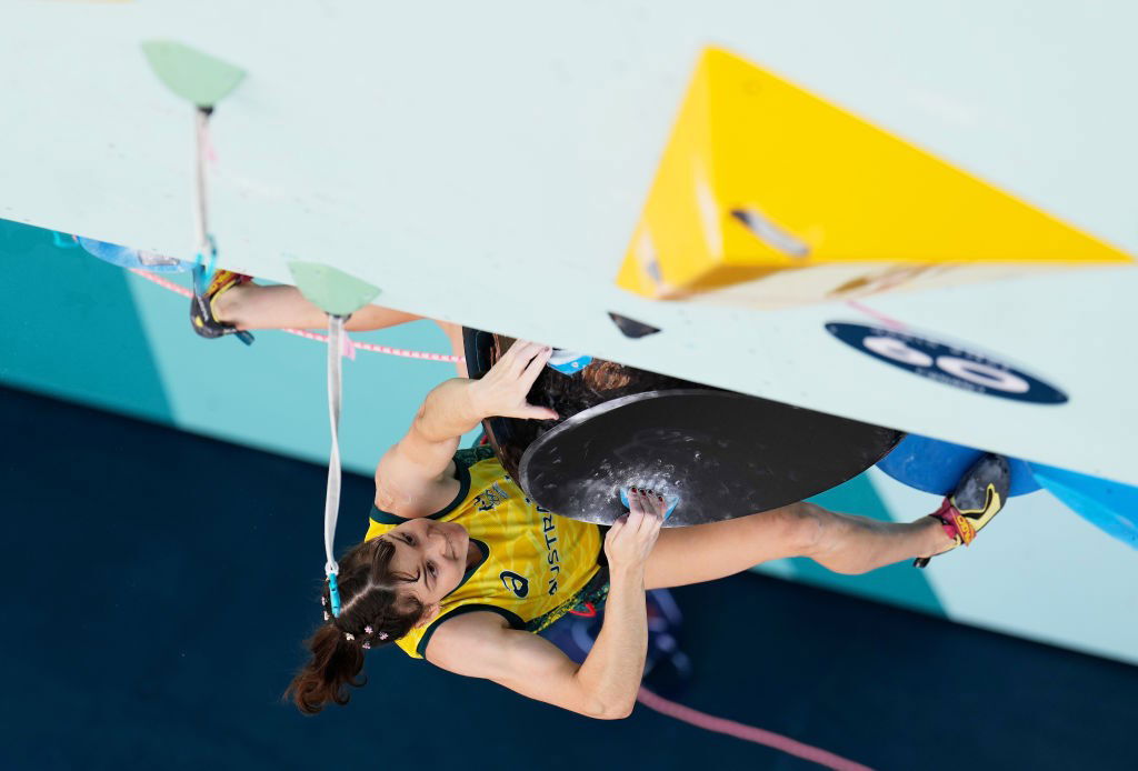 Oceania Mackenzie reaches for a hold in the lead climbing at the Paris Olympics