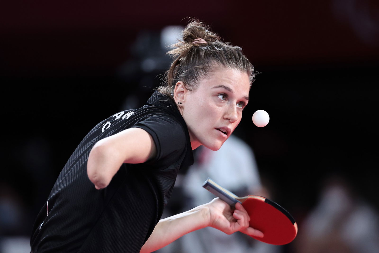 Poland's Natalia Partyka serves in  women's singles class 10 table tennis at the Tokyo Paralympics in 2021.