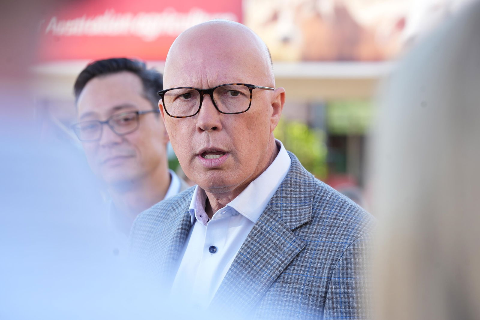 Peter Dutton speaks to reporters.