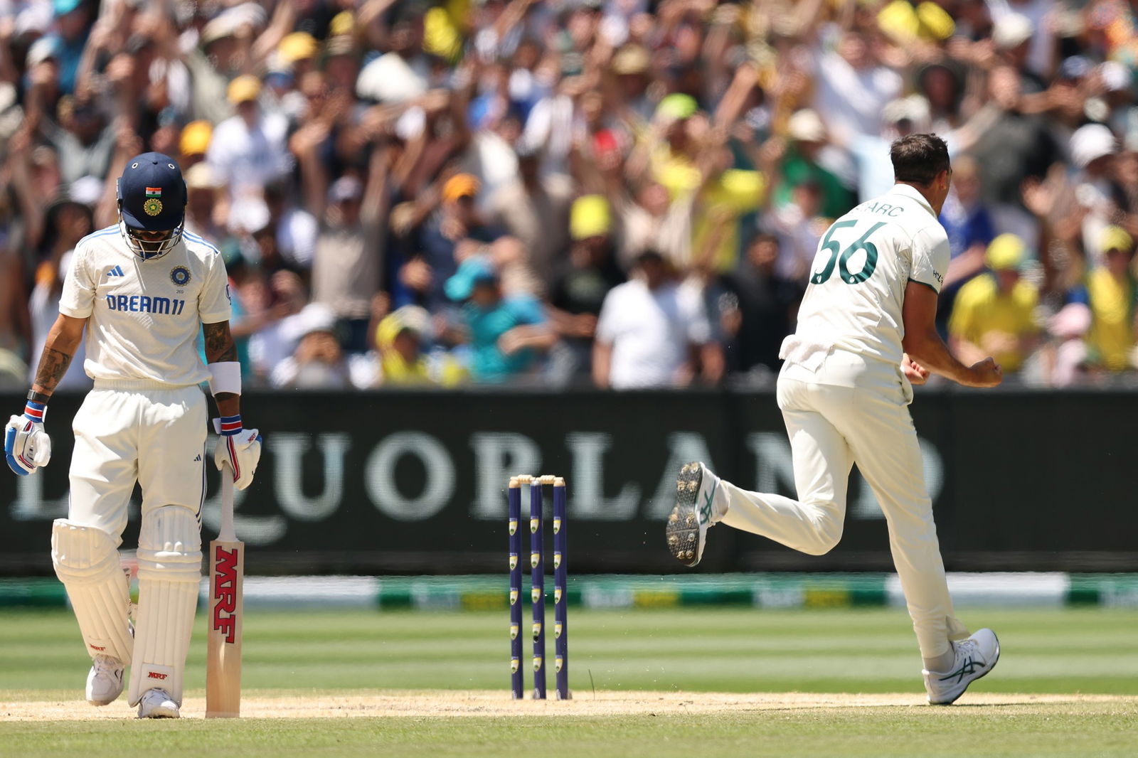 Mitchell Starc removed Virat Kohli on the stroke of lunch on day five.