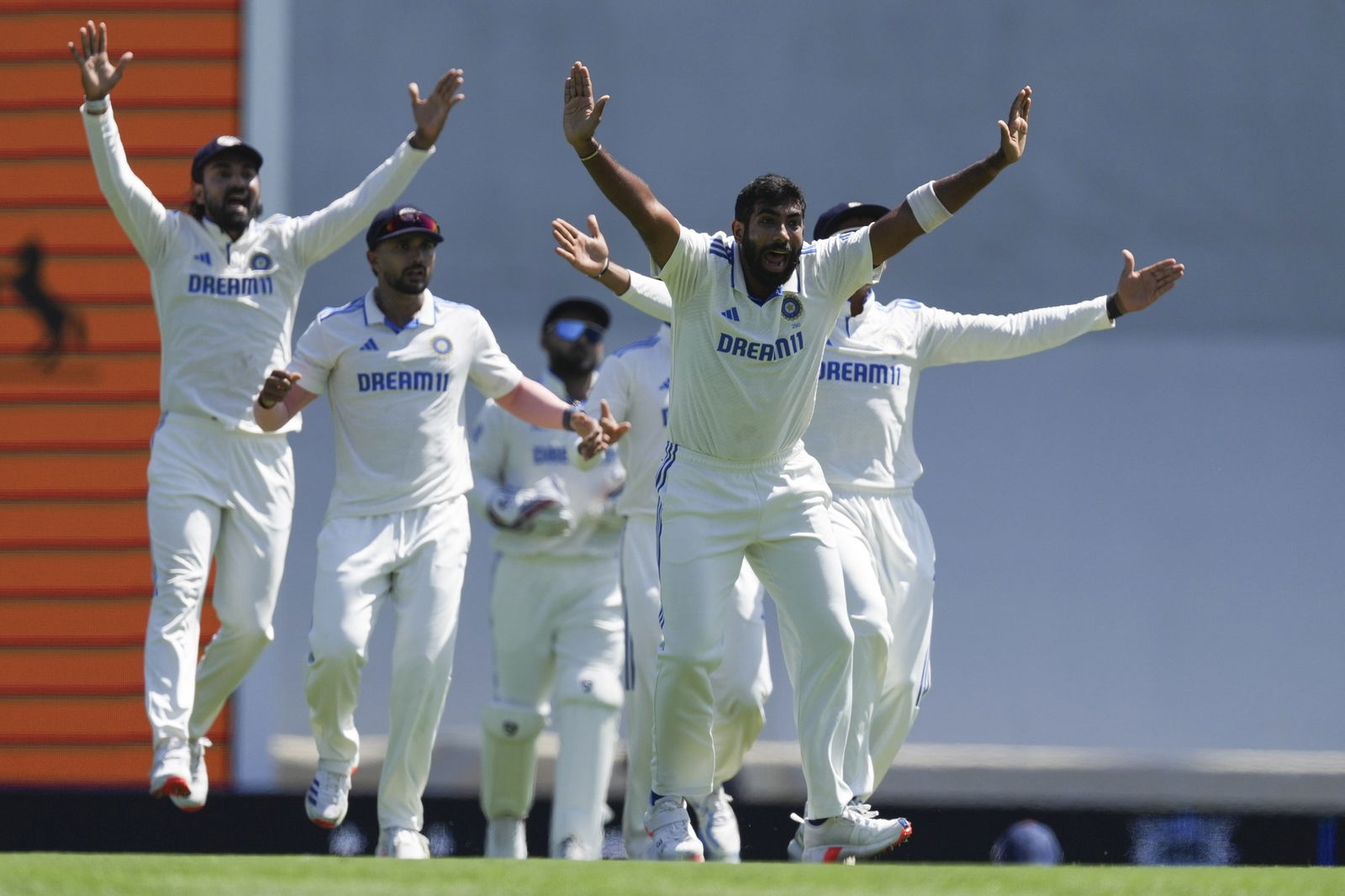 ndia's Jasprit Bumrah appeals successfully for the wicket of Australia's Marnus Labuschagne during play