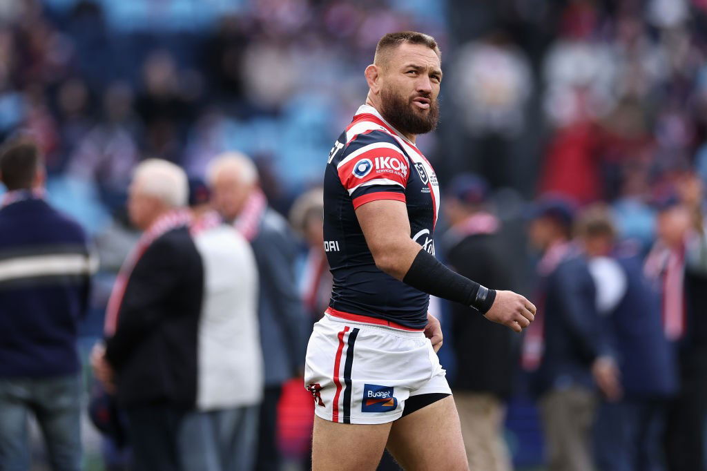 Jared Waerea-Hargreaves walks onto the NRL field for the Sydney Roosters.