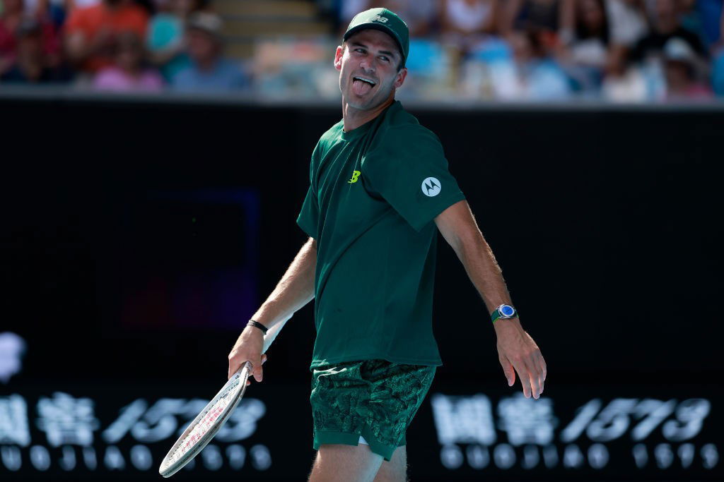 Tommy Paul sticks his tongue out at the Australian Open.