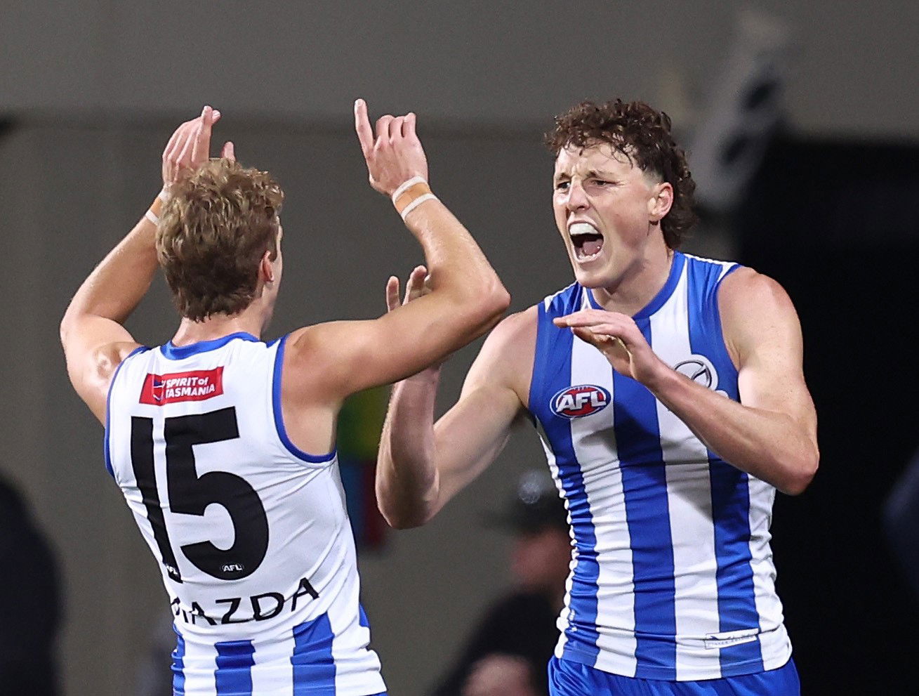 Nick Larkey and Dylan Stephens kicked goals for the Kangaroos in the third quarter against the Lions.