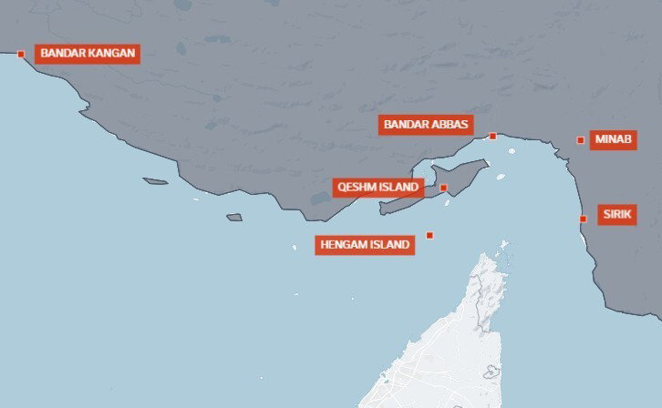 a mpa showing the location of explosions across Iran