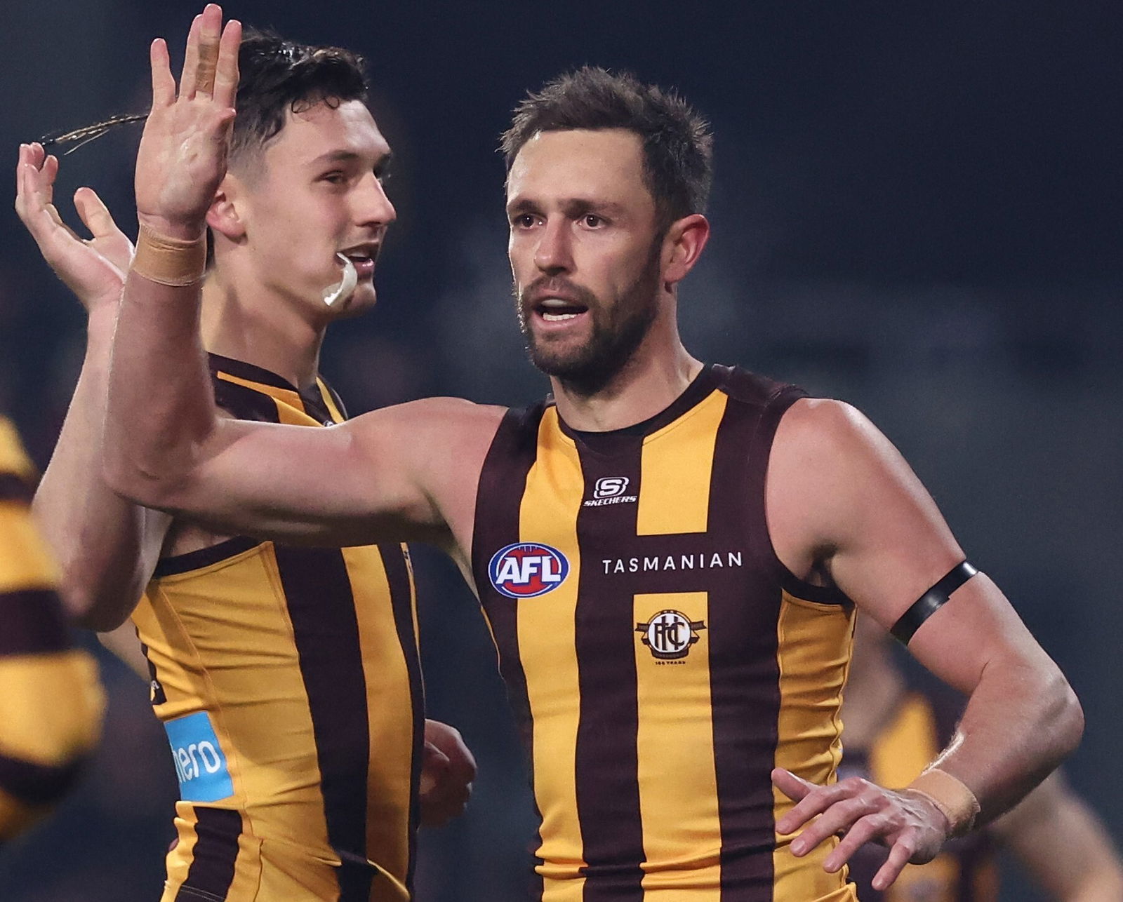 Jack Gunston celebrates a goal.