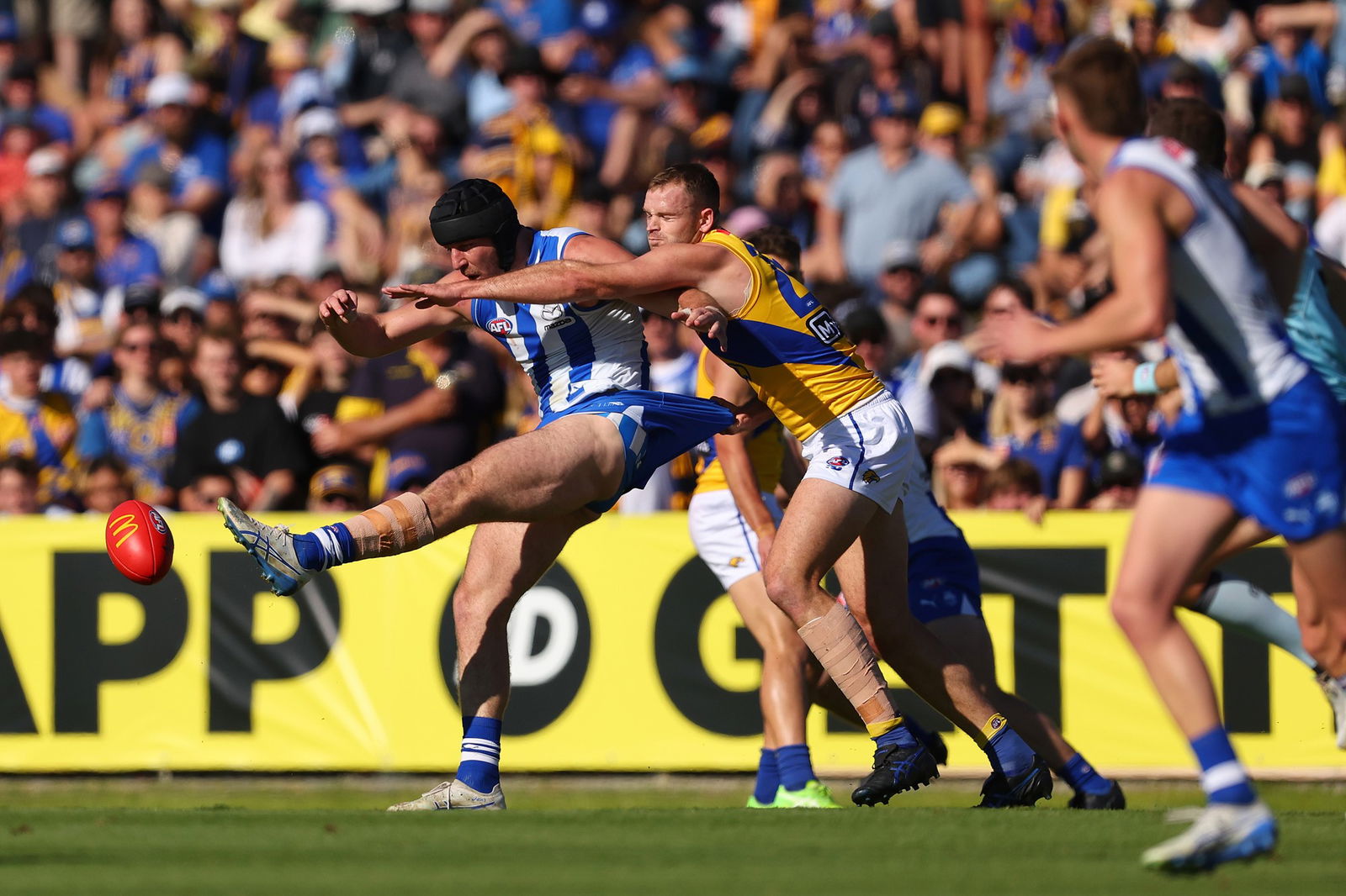 Tristan Xerri dominated the ruck battle in the first quarter as the Kangaroos kicked the first three goals of the match against the Eagles.