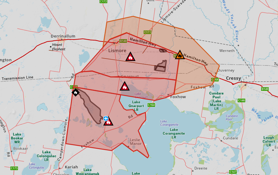Warning area for Camperdown fire